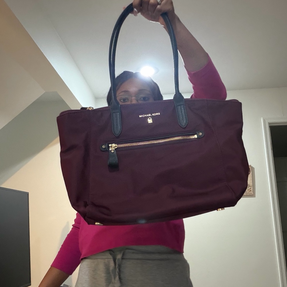 Michael Kors Burgundy Nylon Tote with Black Handles
